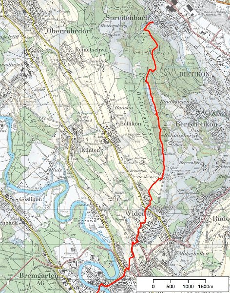 spreitenbach_bremgarten.jpg - Spreitenbach - Heitersberg - Egelsee - Hasenberg - Bremgarten; 10 km - 23. Februar 14