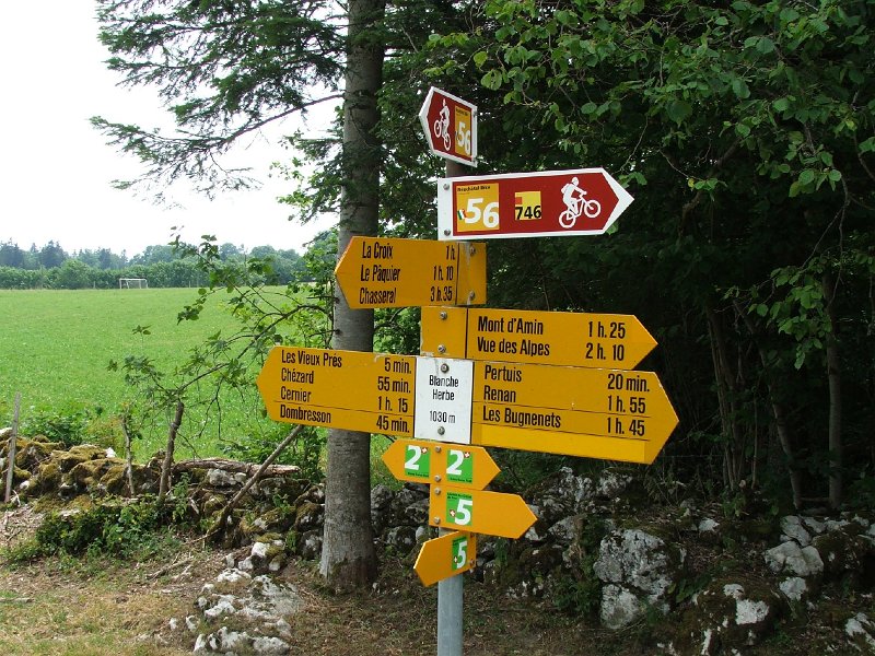 DSCF4330.jpg - Blanche herbe: Hier treffen zwei Wander-Routen zusammen: Nr. 2 Trans Swiss Trail und Nr. 5 Jura-H�henweg